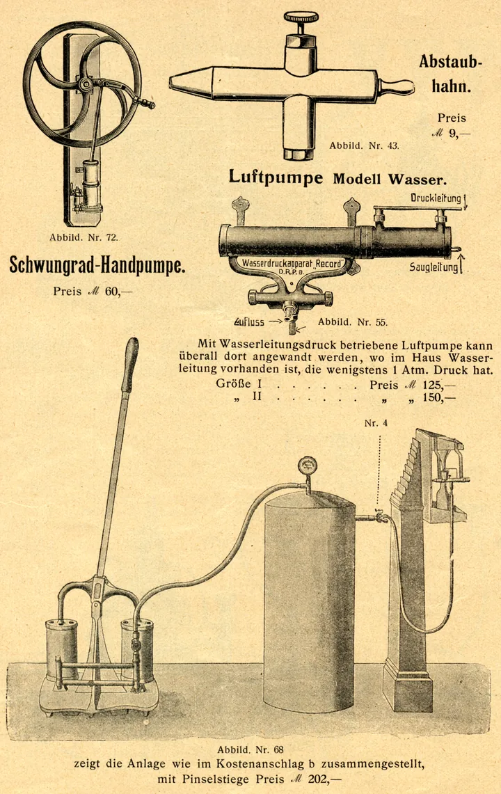 Historischer Katalogauszug mit Krautzberger Pumpen und Materialversorgung