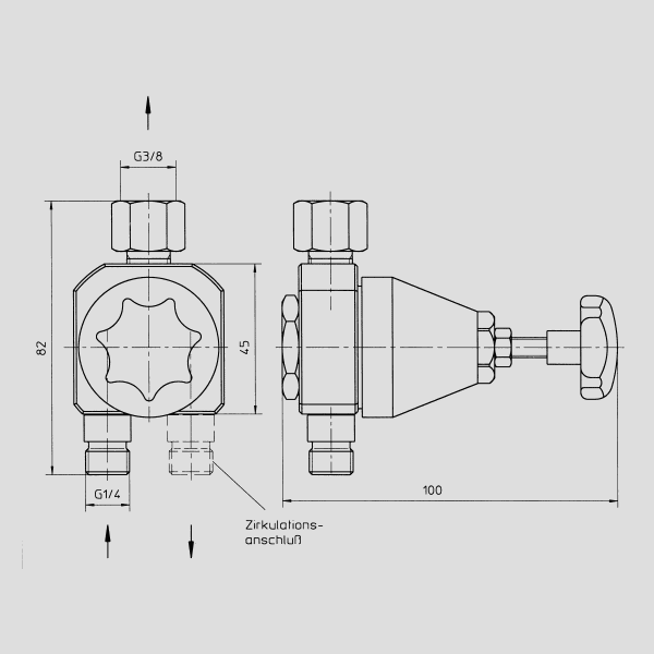 Klein-Materialdruckregler, manuell einstellbar, ohne Manometer, zum direkten Anbau an Spritzgeräte