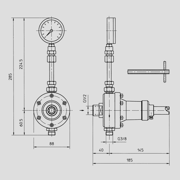 Regulador de presión de material de acero inoxidable, con tubo de presión, manómetro y dispositivo de enjuague rápido