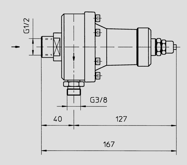 Materialdruckregler, Edelstahl, pneumatisch steuerbar, Übersetzungsverhältnis 1:1